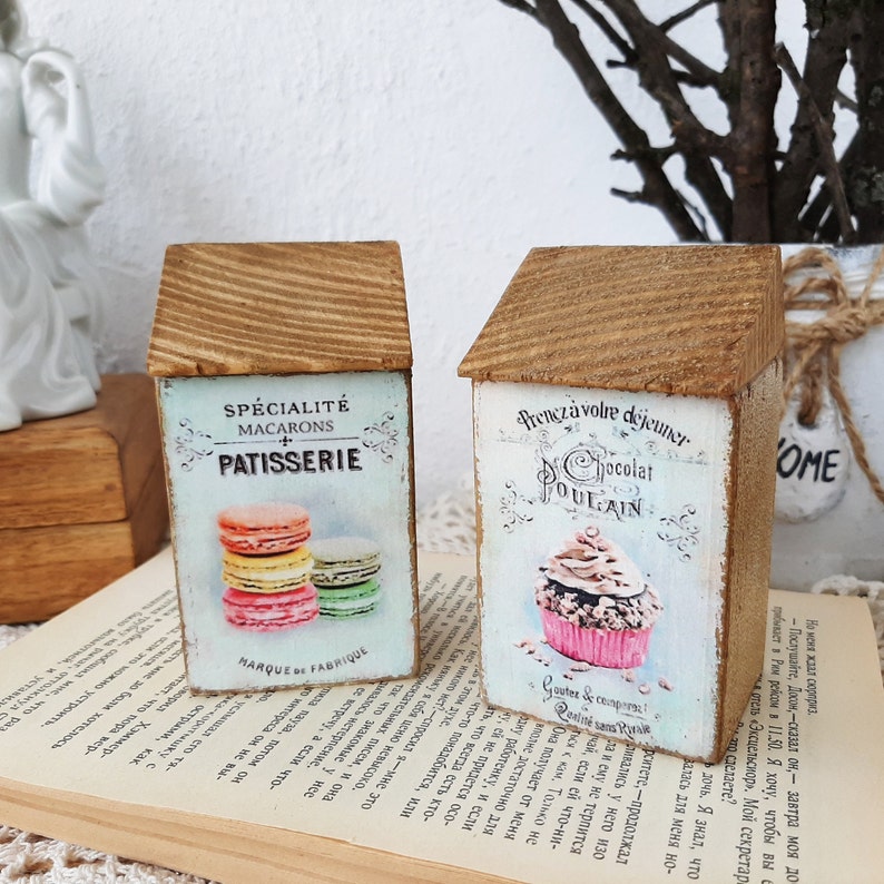 Wooden House Set With French Patisserie Design, Rustic Cupcake and