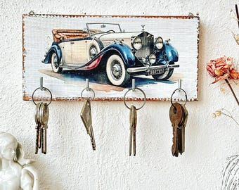 Retro Car Key Holder: Handmade Wooden Entryway Organizer