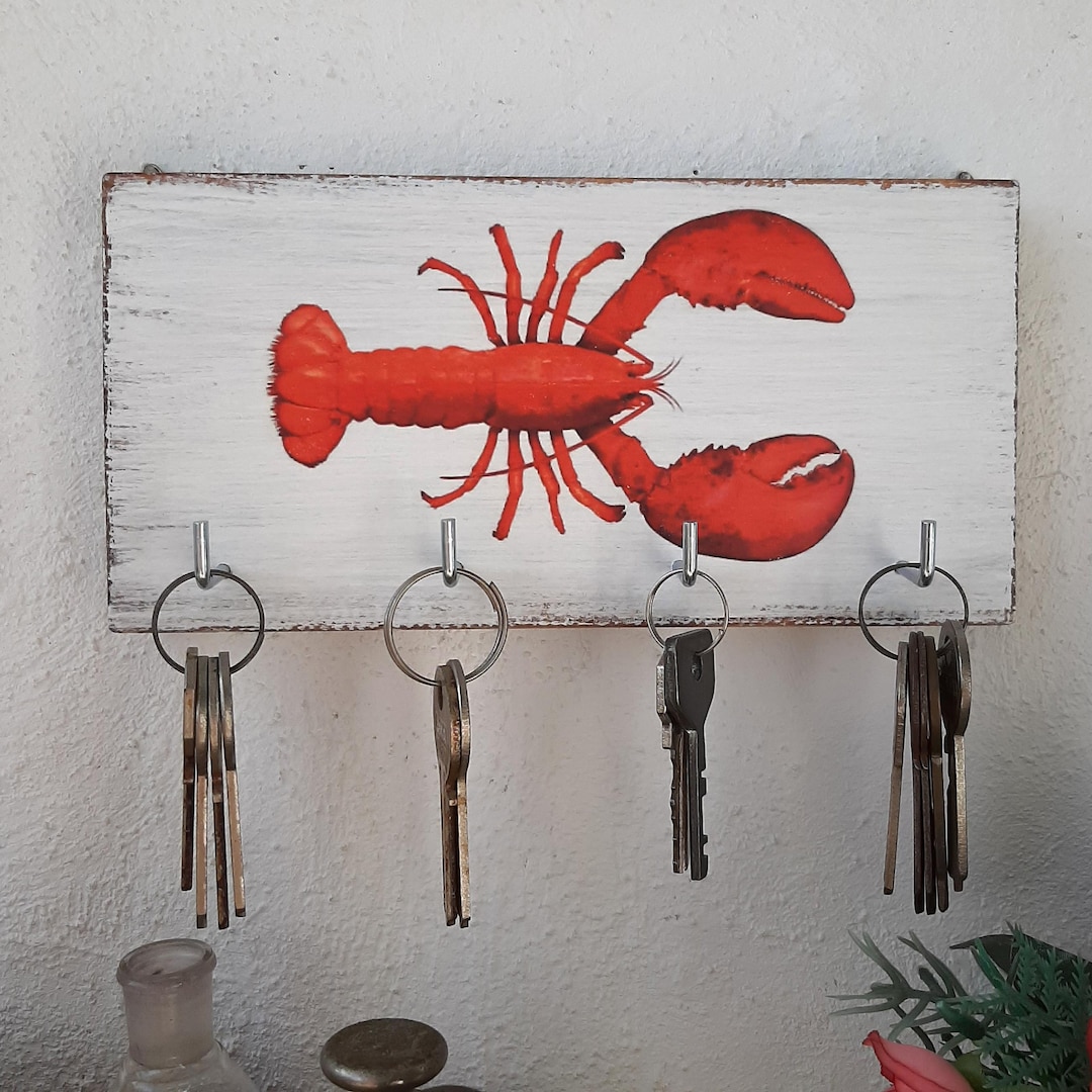 Handmade Wooden Lobster Key Holder - Rustic Home Decor, Small Key Rack ...