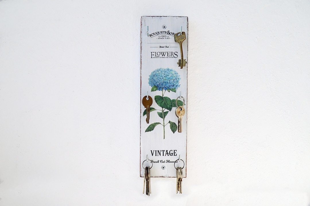 Vertical Key Holder 6 Hooks Key Holder for Wall Flowers Wall Etsy