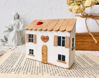 Little wooden house, Rustic house decor, small farmhouse, wood block house, miniature wood house