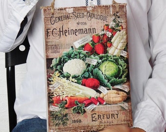 Vegetable Wooden Sign: Farmhouse Kitchen Decor Art (200x150x20mm)