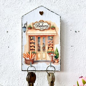 Bakery Wooden Key Holder, Rustic Key Organizer With Hooks, Handcrafted ...