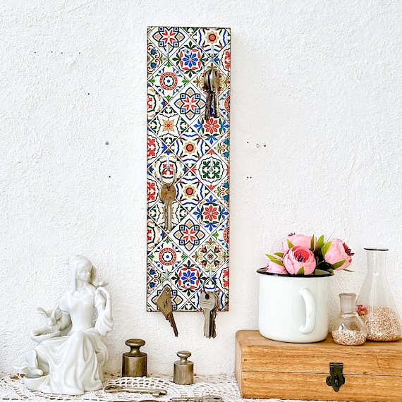 Wooden Key Box With 6 Hooks Key Cabinet Rustic Wood Wall