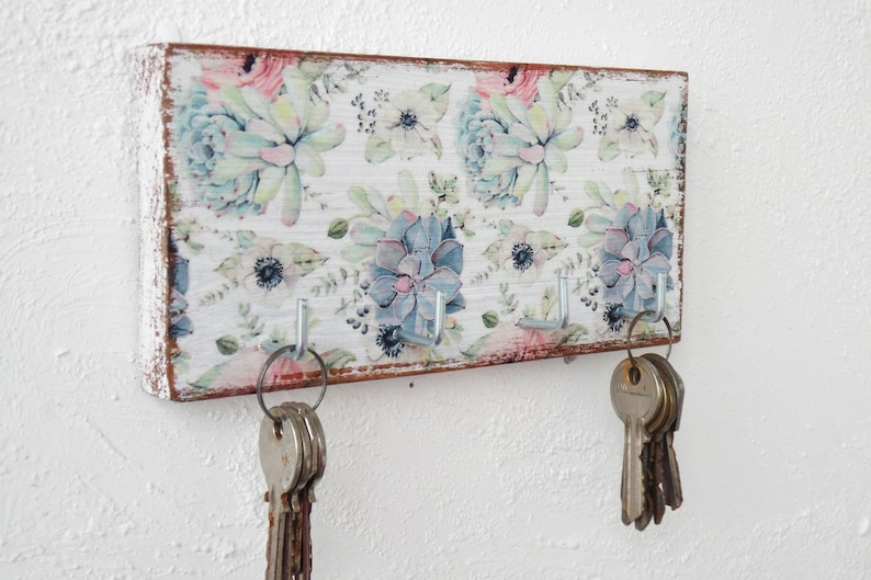 Key Holder Boho Wall Art Key Holder Wood Mounted White Wall Etsy