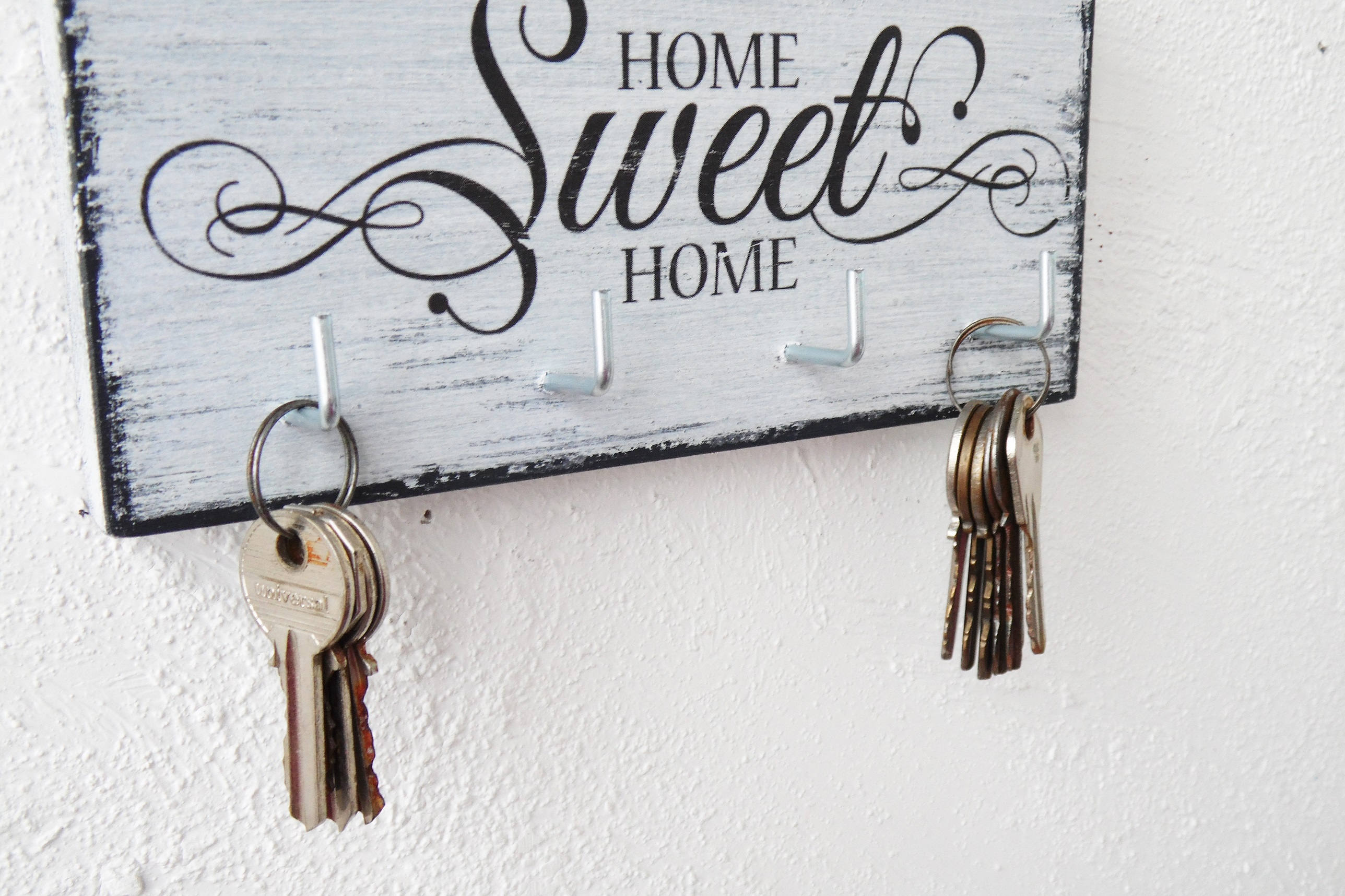 Home Sweet Home key hanger wall white wood key holder for wall Etsy