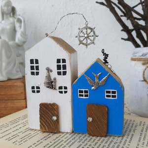 Handmade Wooden Decorative Houses, Nautical Theme, Miniature House Set