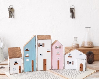 Set 5 Small Houses, miniature house, Handmade Tiny Village Houses, Mini House, cottage miniature