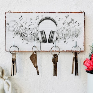 Key holder for wall, Musical notes wall hook, Music lover&#39;s decor, small key holder