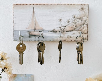 Handmade Wooden Key Holder for wall, Nautical Coastal Decor