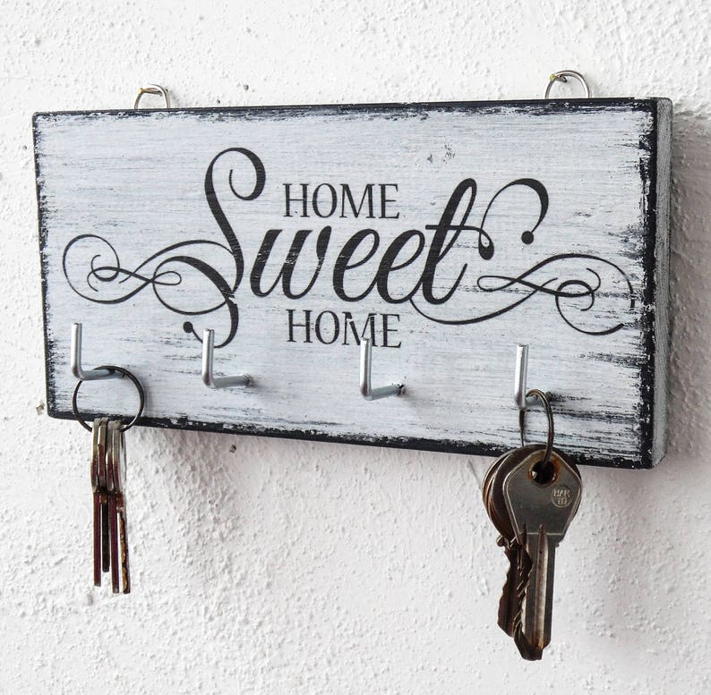 Home Sweet Home key hanger wall white wood key holder for wall Etsy