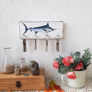 Marlin key holder, Blue Marlin wall decor, key holder for wall