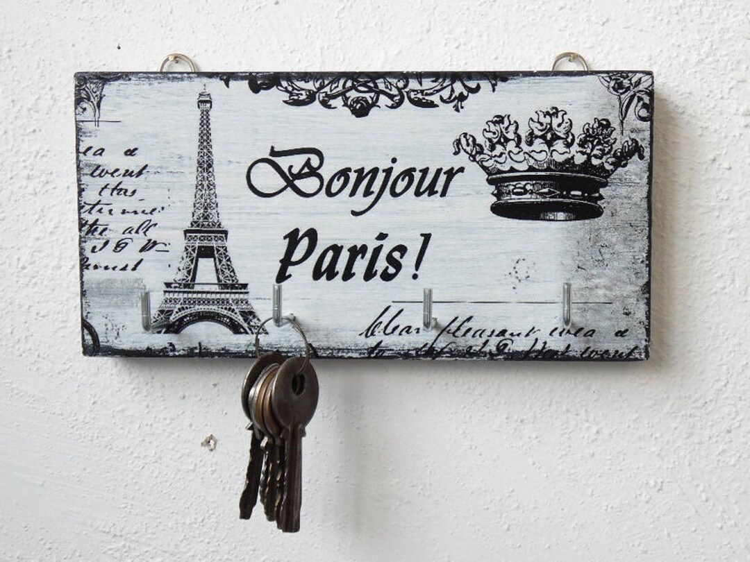 Key Holder Bonjour Paris, Key Holder for Wall, Key Storage, Small Key