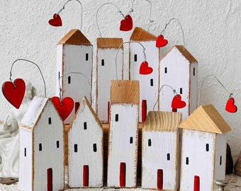 Wooden House with Heart - Rustic Wooden Home Decor, Personalized Gift for Valentine&#39;s Day, Housewarming, Anniversary