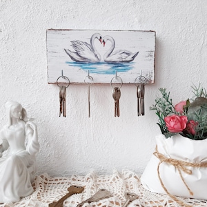 Key Holder for wall, Key Holder with Romantic Swan Design