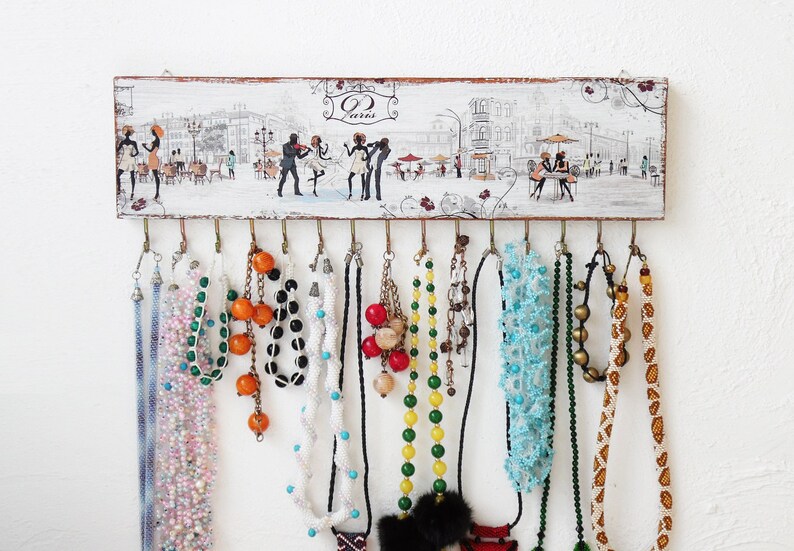 Paris Necklace Holder Wall Rustic Jewelry Organizer