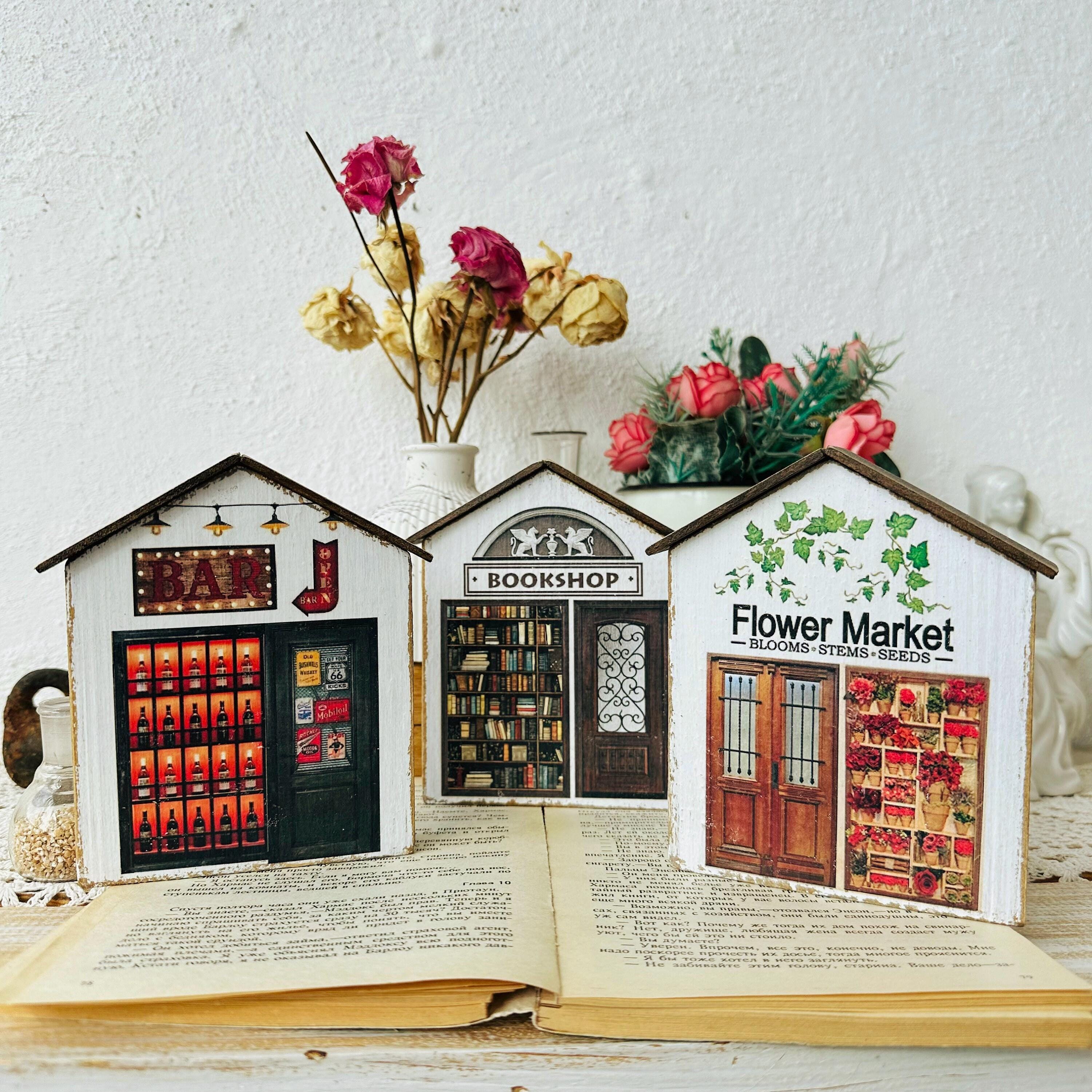 Decorative small houses, Tiny houses, houses a library or a flower shop or a bar