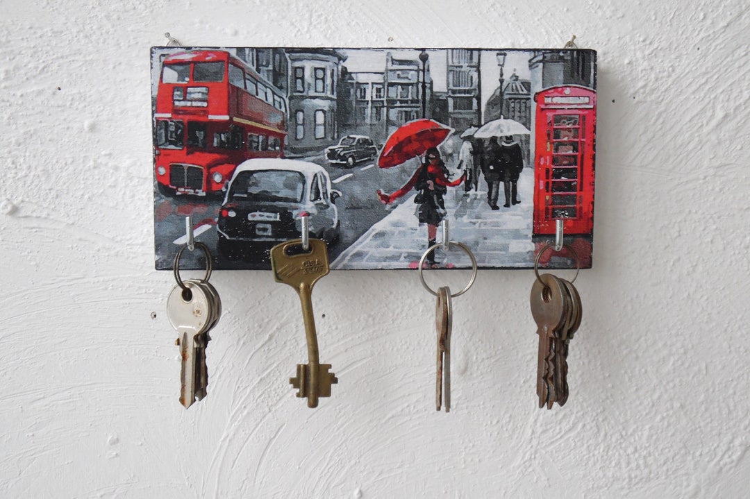 London Key Holder for Wall Black White Red Small Key Holder Etsy