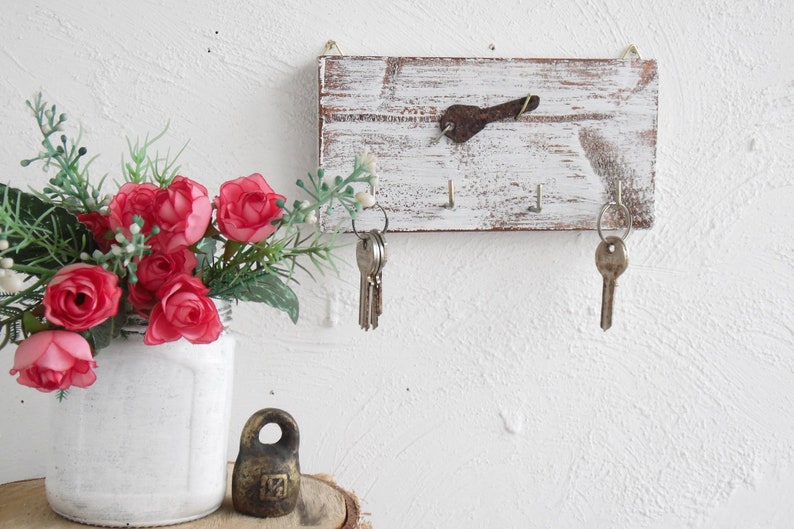 Wall Mounted Key Holder With Decorative Rusty Key Moving Gift Etsy