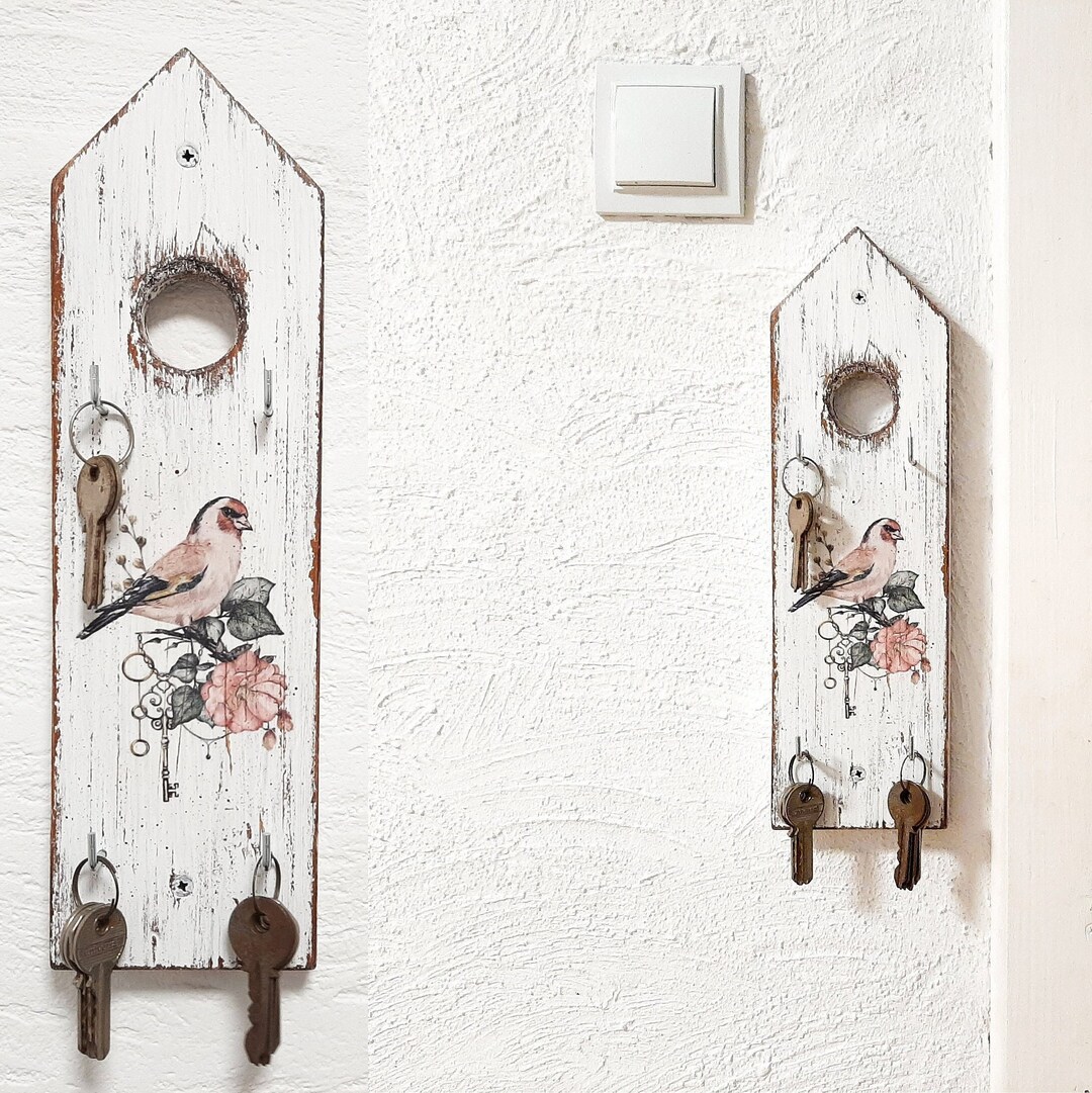 Vertical Key Holder for Wall With Garden Bird Wood Wall Key Etsy
