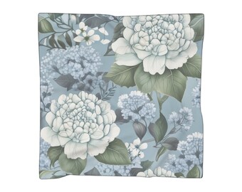 Aquarel blauwe hortensia's chinoiserie stijl sjaal, zomer lente wrap, moederdagcadeau, cadeau voor haar