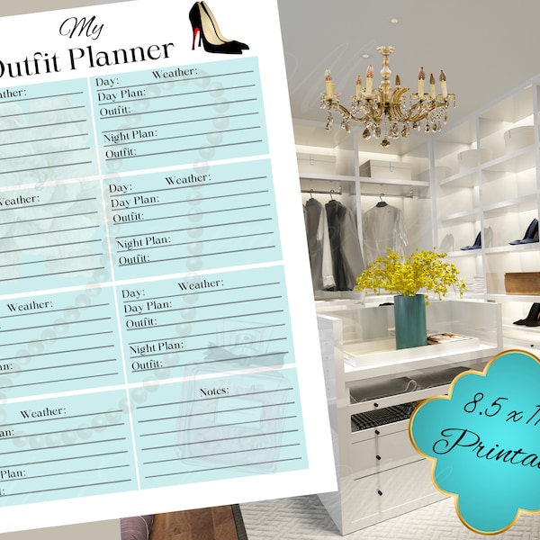 Chic Day & Night Outfit Planner - Fashion Inspired Printable, Trip, Vacation wardrobe planning, fashionistas, Clothes organizer, Download