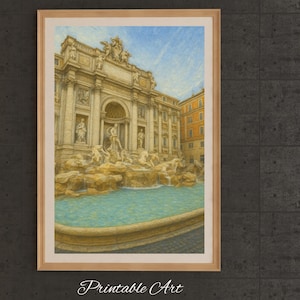 Fontana di Trevi, Trevi Fountain in Rome art printable for wall Art, Italy decor, Travel Gift, oil Painting Print