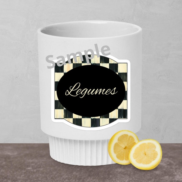 Checkered kitchen canister pantry label, Legumes, Bubble-free stickers