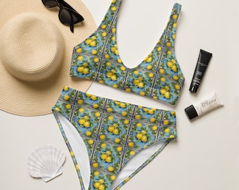 Zitrone Majolika Tile Capri, mediteran Sommer, Urlaub, Italien, Griechenland, Amalfiküste Recycled high-waist Bikini