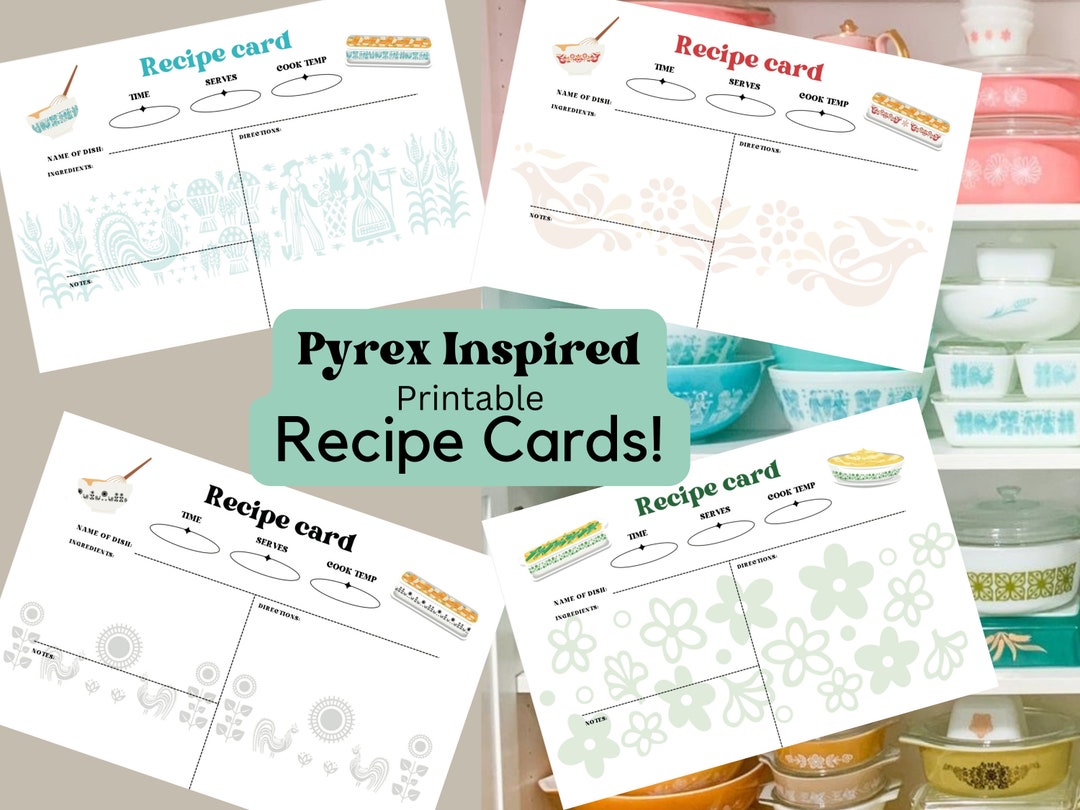 Pyrex Design Inspired Instant Download Printable Recipe Cards (4x6 ...