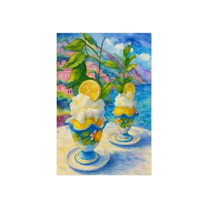 Fine Art Posters, Lemon Gelato Sorbet Print, Pink Amalfi Coast Dessert Art, Wall Art Decor, Home Decor Poster, Kitchy Wall Art, Gift