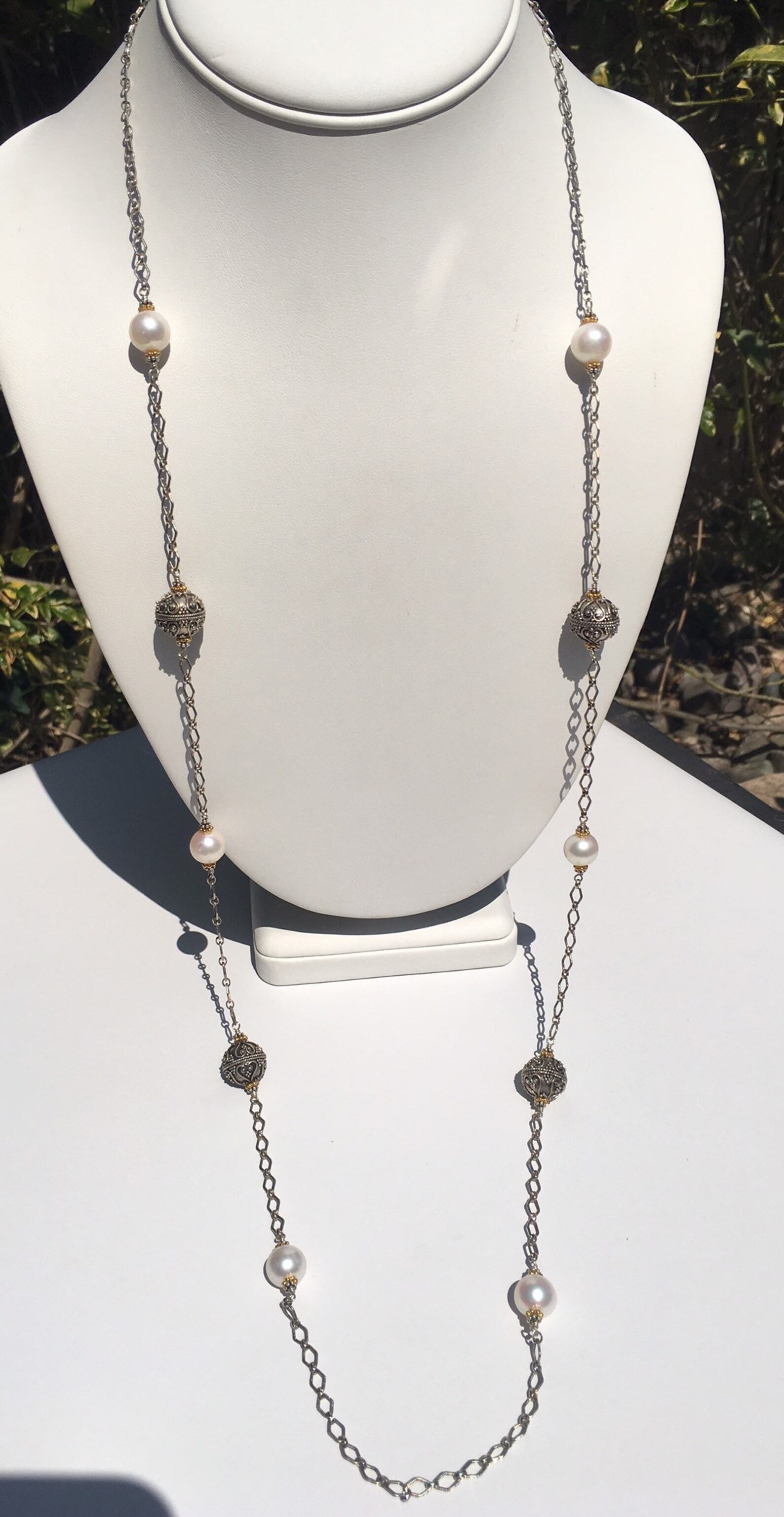 Solid Sterling Silver Freshwater Pearl Station Necklace | Etsy