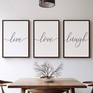 Live Love Laugh Wall Art,Set of 3 prints,Home decor,Bedroom wall art,Minimalist art poster,black and white wall art,living room decor, 3 set