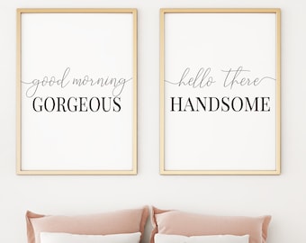 Hello gorgeous good morning handsome,bedroom set of two,bedroom wall decor,bedroom decor ideas, bedroom decorations