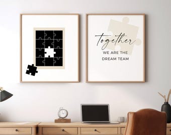 Teamwork Puzzle Print Set, Inspirational Office Wall Art (Digital Download)