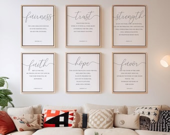 Conjunto de 6 pôsteres com versículos bíblicos cristãos para decoração de parede (download digital)
