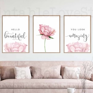 Hello gorgeous print,Hello Beautiful,Blush pink wall art,Fashion wall art,You look amazing,Pink flower,Beauty printables,girls bedroom decor