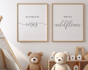 Láminas de flores silvestres para habitación infantil: Decoración para niña (Descarga digital)