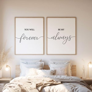 Zawsze będziesz moim nadrukiem,Znaki do sypialni,Zestaw 2,Dekoracja sypialni głównej,Drukowana sztuka,Zestaw typograficzny,Cytat miłosny,Natychmiastowe pobranie