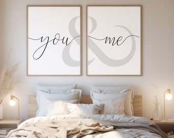 Du und ich Zeichen, Schlafzimmer Zitate, Über dem Bett Druck, Paar Druck, Schlafzimmer Wandkunst, Minimalistische Schlafzimmer Dekoration, Ampersand druckbar, 2er-Set Drucke