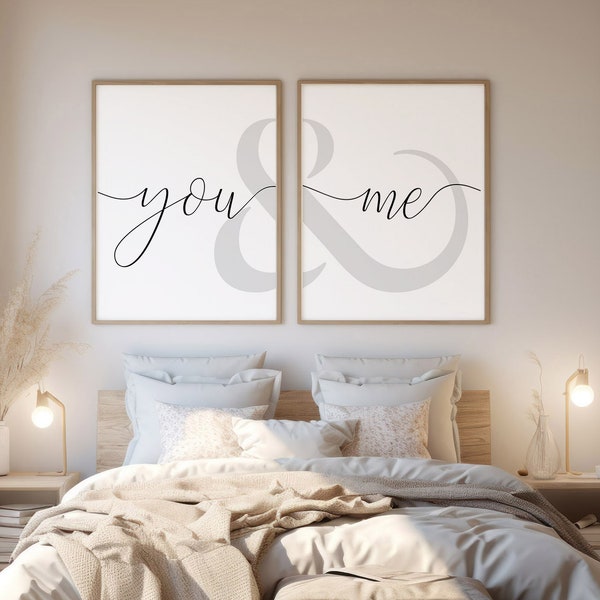 Signe toi et moi, citations de chambre à coucher, impression au-dessus du lit, impression de couple, art mural de chambre à coucher, décoration de chambre minimaliste, esperluette imprimable, ensemble de 2 impressions