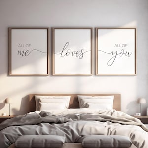 Valentines gift for him,Set of 3 Prints,All Of Me Loves All Of You Print,Bedroom quotes,Above bed print,Nursery,Set Of 3 Prints,Couple Print