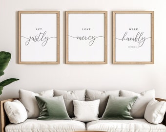 Bible verse wall art,Bible quotes,Act Justly,Love Mercy,Walk Humbly,Bible quotes,Set of 3 prints,Printable home decor,Christian,Micah 6:8