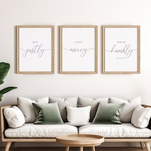 Bible verse wall art,Bible quotes,Act Justly,Love Mercy,Walk Humbly,Bible quotes,Set of 3 prints,Printable home decor,Christian,Micah 6:8