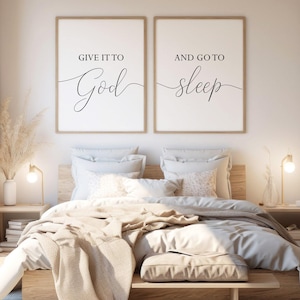 Dáselo a Dios y vete a dormir, letrero Dáselo a Dios imprimible, decoración de pared para dormitorio, arte de pared cristiano, arte de pared para dormitorio, decoración del hogar imprimible
