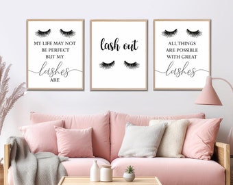 Lash out,Eyelashes Prints Set,Set Of 3,Lashes Print,Lash Decor,Beauty Salon Decor,Lashes Studio,Lash room decor,My life may not be perfect