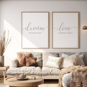 Set of 2 prints,Dream without fear Love without limits,Living Room Wall Decor,Bedroom wall art,Minimalist art,Printable wall art,Nursery art