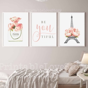 Fashion wall decor,Paris decor,Paris wall art,Beyoutiful wall art,Perfume bottle print,Set of 3 bedroom,Nursery wall art,Paris theme nursery
