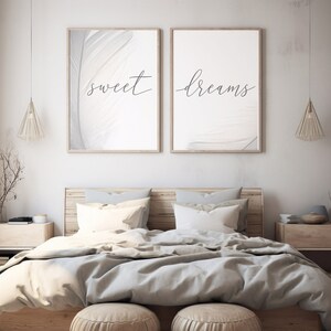 Bedroom wall art,Sweet dreams sign,Sweet dreams printable,Sweet dreams wall art,Above bed prints,Printable bedroom decor,Feather print,Grey