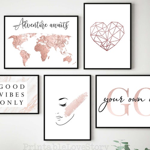Sumgar Rose Gold Wall Art Bathroom Decor Girls Bedroom Wall Etsy